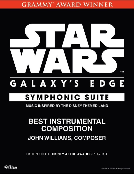 「STAR WARS Galaxy’s Edge Symphonic Suite」 第62回グラミー賞、最優秀インストゥルメンタル作曲賞を受賞